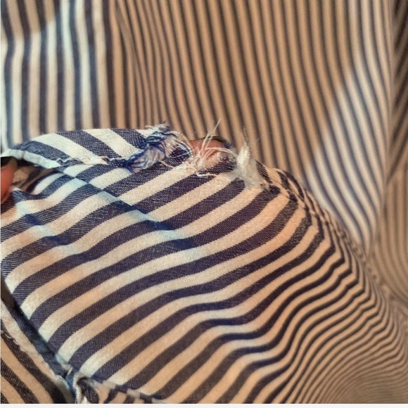 Thread & Supply size medium Navy and White Striped Button-Down Shirt - Picture 5 of 6